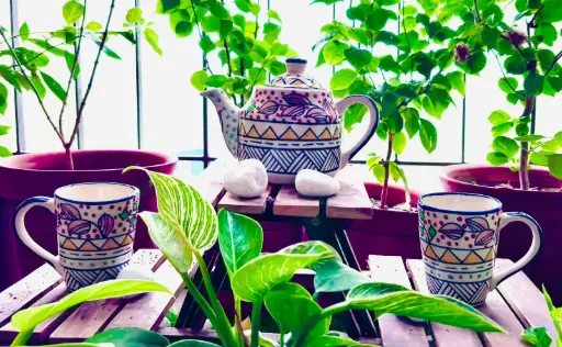 Hand Painted Kettle with Cup Set